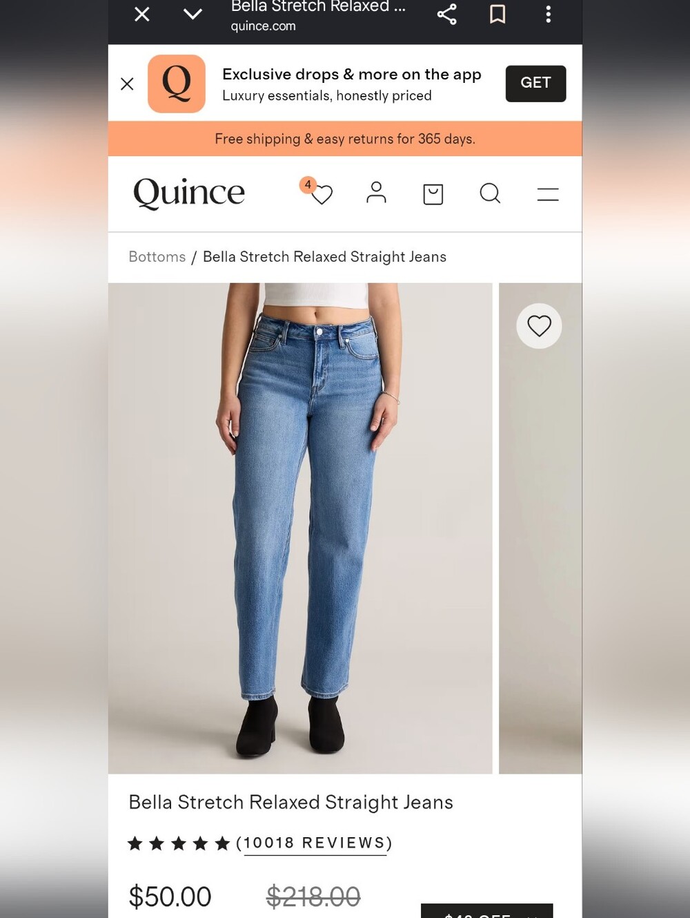 Quince Bella Stretch Relaxed Straight Jeans - Medium Blue Denim